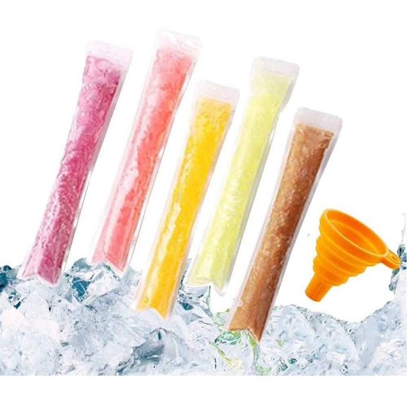 Monebena Disposable Ice Popsicle Mold Bags Freezer Tubes With Zip Seals For Healthy Snacks,Yogurt Sticks,Juice & Fruit Smoothies,Ice Candy Pops Comes With A Funnel 200 Pcs (11"x2")