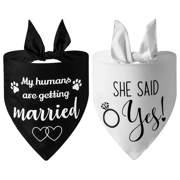 Monebena Engagement Gifts, My Humans are Getting Married She Said Yes Dog Bandana Large, Engagement Party Decorations, Wedding Photo Prop, Pet Scarf Engagement Announcement(Black, White)