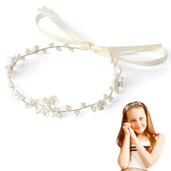 Monebena Flower Girl Headpiece Princess Flower Crown Flower Girl Hair Accessory Pearl Headband Flower Girl Headband Bridal Hair Accessories For Birthday,Party,Photography,Wedding