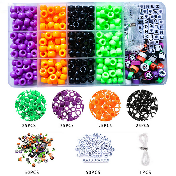 Monebena Halloween Beads for Bracelet Jewelry Making Set Colorful Round Halloween Beads with 1 Roll Elastic String Cord Beads Kit for DIY Arts Crafts