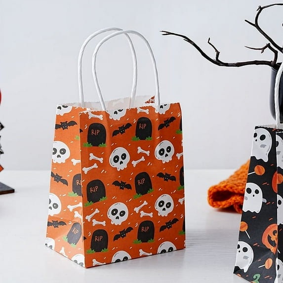 Monebena Halloween Treat Bags 20 PCS Pumpkin Ghost Halloween Candy Bags Cute Halloween Bags with Handles Halloween Paper Treat Bags for Candy Trick or Treat Party Supplies M01
