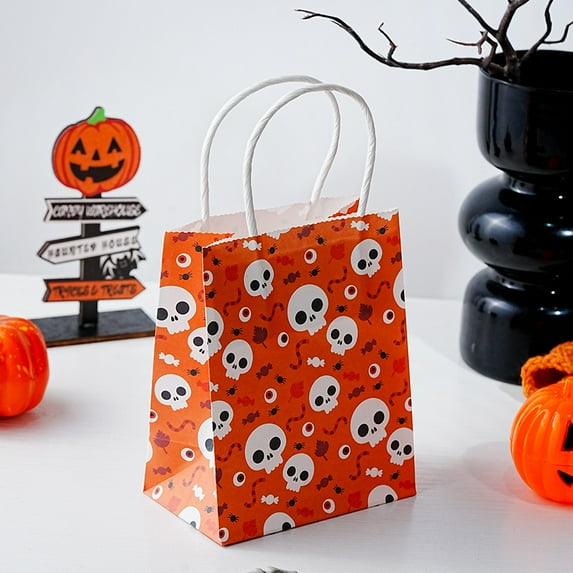 Monebena Halloween Treat Bags 20 PCS Pumpkin Ghost Halloween Candy Bags Cute Halloween Bags with Handles Halloween Paper Treat Bags for Candy Trick or Treat Party Supplies M01