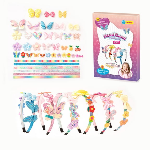 Monebena Headband Making Kit for Girls-Arts & Crafts Gift for Ages 4-9 Year Old Girl,Hair Accessories Set Gifts for 4 5 6 7+ Year Old, Great 5 Year Old Girl Gift, Birthday Gifts for Girl