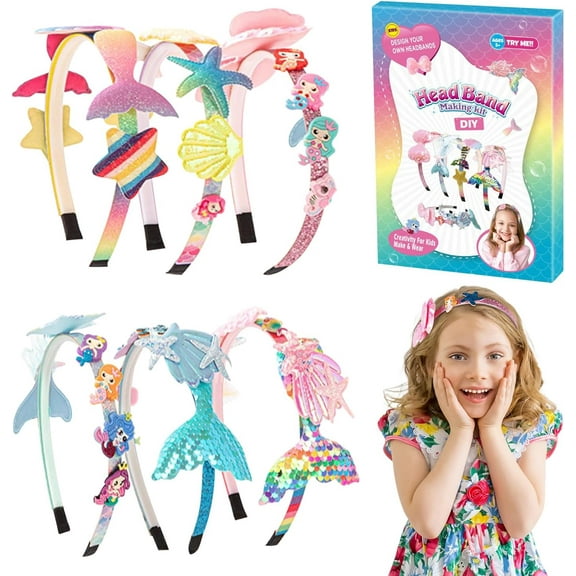 Monebena Headband Making Kit for Girls, DIY Headband Making Kit Make Your Own Headbands for Girls DIY Hair Accessories Set Arts & Crafts Gifts for 5 6 7+ Year Old (6 Set)