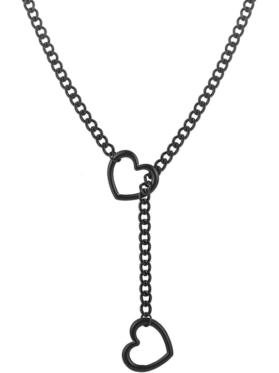 Heart Slip Chain Necklaces for Women,Stainless Steel O-Ring Adjustable Lariat Heart Y-Necklace,Punk Cuban Choker Necklace for women