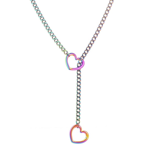 Monebena Heart Slip Chain Necklaces for Women,Stainless Steel O-Ring Adjustable Lariat Heart Y-Necklace,Punk Cuban Choker Necklace for women