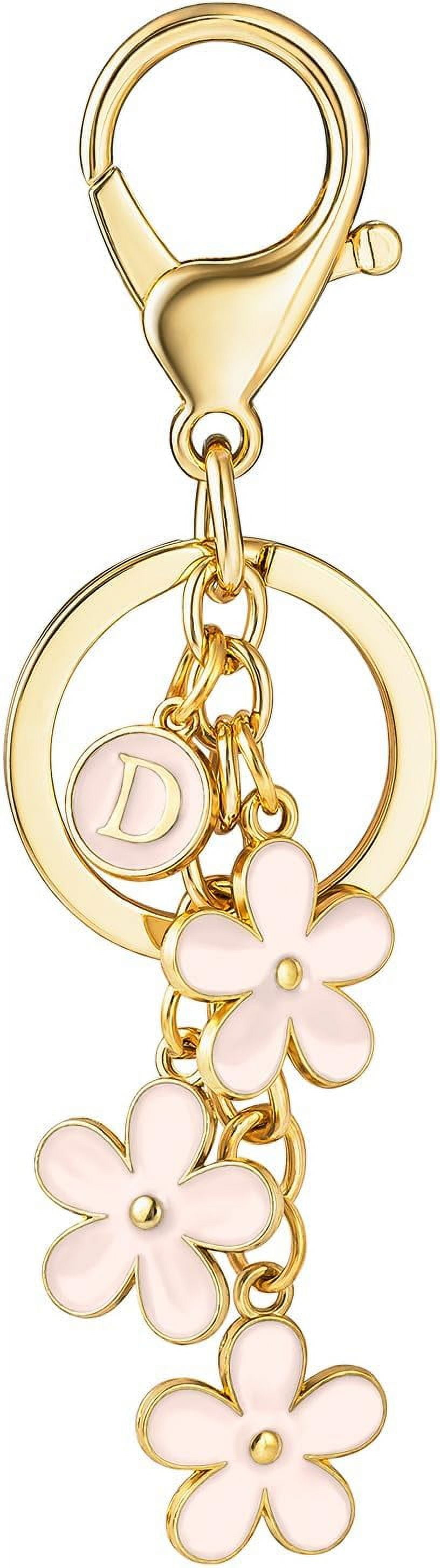 XGALBLA Cute Initial Keychain - Flower Charms With Letter For Keys, Bag, Backpack (White/Pink/Black)