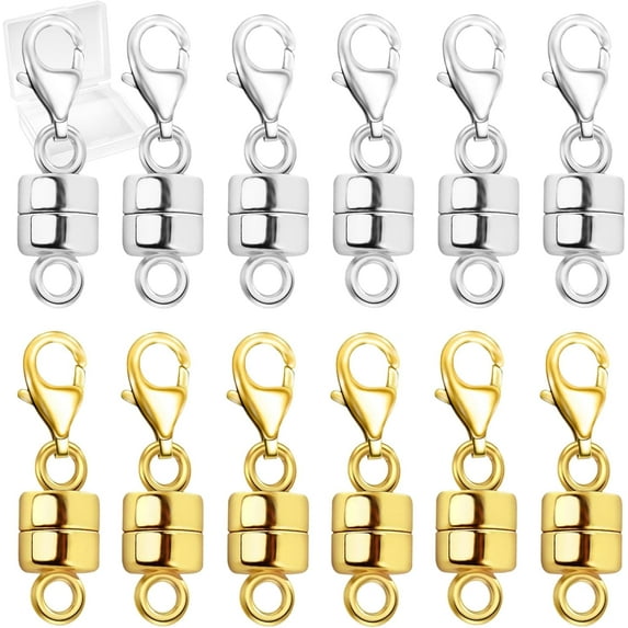Monebena Magnetic Necklace Clasps with Lobster Clasp,14K Gold and Silver Magnetic Jewelry Clasps for Necklaces Extender Magnetic Clasp Bracelet Closures