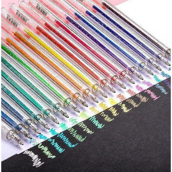 Monebena Metallic Gel Glitter Pen, 18 Pcs Glitter Pens,Assorted Colors, Glitter Iridescent Pen for Adult Coloring, Doodling, Drawing, Scrapbooking, Card Making, Illustrations, Designs, Journaling
