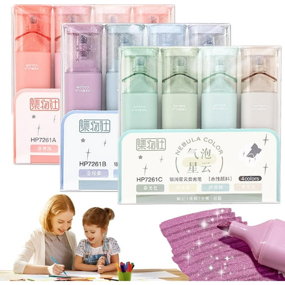 Monebena Nebula Color Glitter Highlighter, Glitter Highlighter Pen, Glitter Highlighters Markers, Nebula Glitter Highlighters, for Sparkling Note Taking Diary (3Pcs)