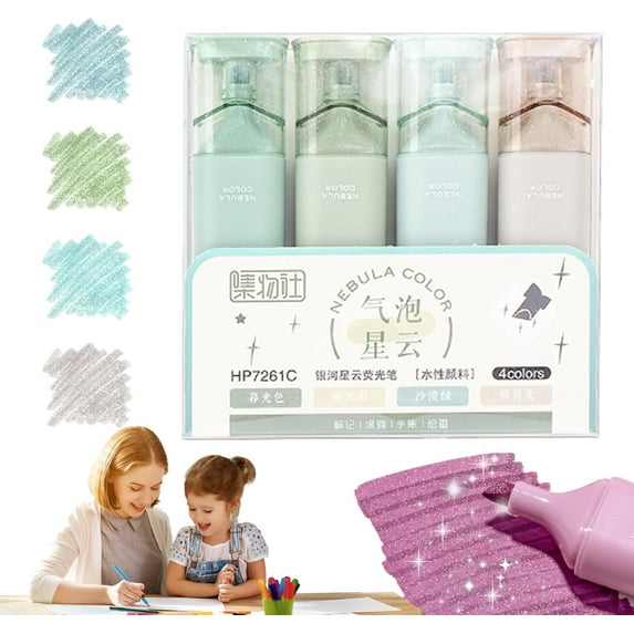 Monebena Nebula Color Glitter Highlighter, Glitter Highlighter Pen, Glitter Highlighters Markers, Nebula Glitter Highlighters, for Sparkling Note Taking Diary (Green)