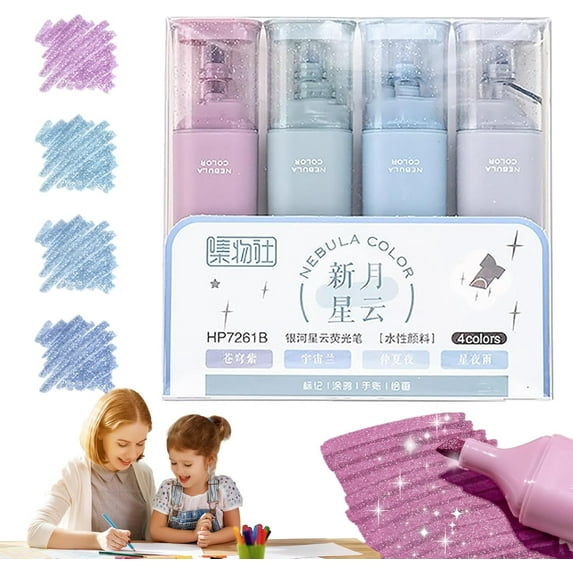 Monebena Nebula Color Glitter Highlighter, Glitter Highlighter Pen, Glitter Highlighters Markers, Nebula Glitter Highlighters, for Sparkling Note Taking Diary (Blue)