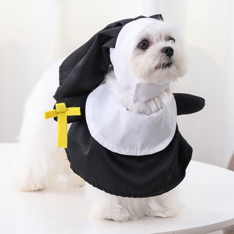 Monebena Nun Dog Costume for Small Dogs Puppy Halloween Cosplay Outfit Black White Cats Cloak Dress Up Pets Apparel Holiday Party Clothes Boys Girls M01