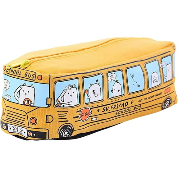Monebena Pencil Pouch Cute Cartoon City Bus Pencil Pouch Large Canvas Zipper Pencil Case Stationery Organizer Pen Bags Soft Pencil Box Holder Storage and Organization Supplies