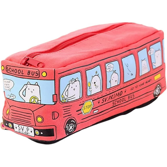 Monebena Pencil Pouch Cute Cartoon City Bus Pencil Pouch Large Canvas Zipper Pencil Case Stationery Organizer Pen Bags Soft Pencil Box Holder Storage and Organization Supplies