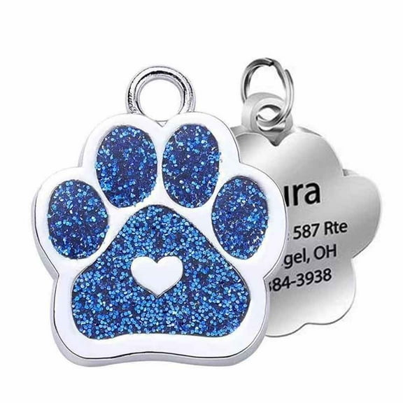 Monebena Personalized Dog Tag Custom Engraving of Content for Your Pet's Name and Information Cute Paw Shaped Pet Id Tag Dog Footprint Silver