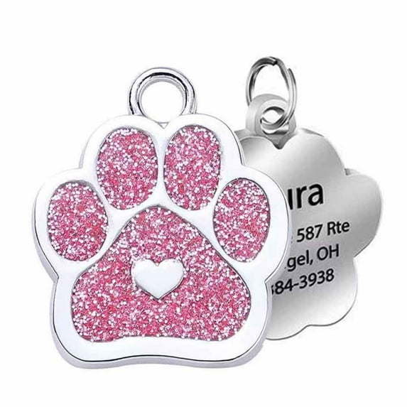 Monebena Personalized Dog Tag Custom Engraving of Content for Your Pet's Name and Information Cute Paw Shaped Pet Id Tag Dog Footprint Silver