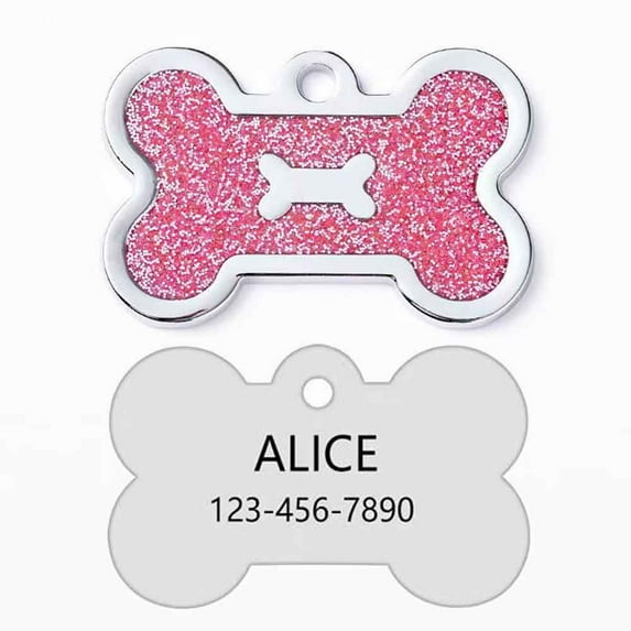 Monebena Personalized Pet ID Tags Personalized Dog and Cat Tags, Custom Engraved, Easy to Read, Cute Glitter Paw Tag Dog Bone Shape M001