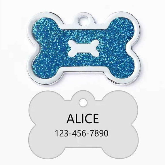 Monebena Personalized Pet ID Tags Personalized Dog and Cat Tags, Custom Engraved, Easy to Read, Cute Glitter Paw Tag Dog Bone Shape M001