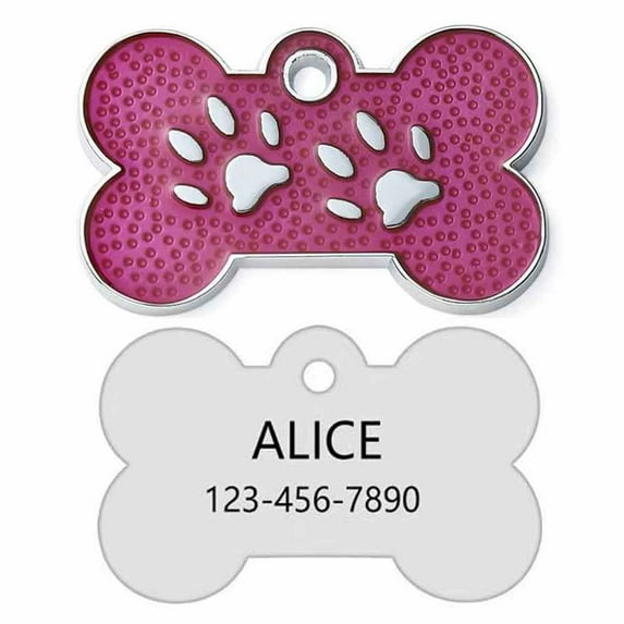 Monebena Personalized  Pet ID Tags Personalized Dog and Cat Tags Custom Engraved Easy to Read Cute Glitter Paw Tag Dog Foot M002