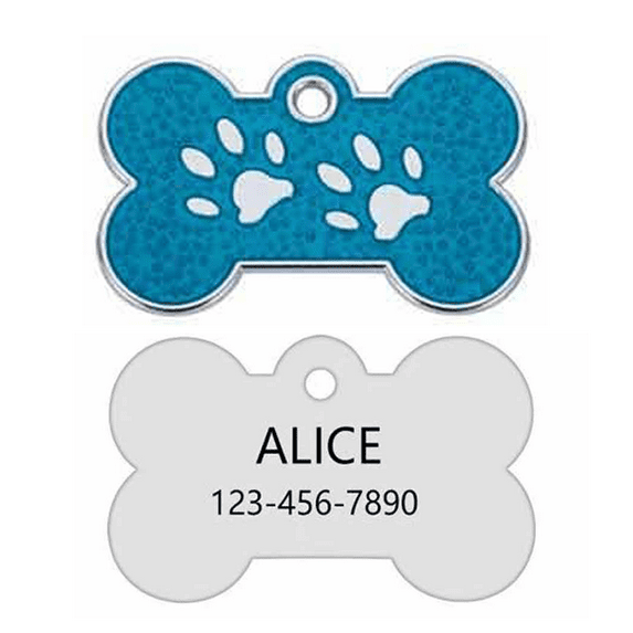 Monebena Personalized Pet ID Tags Personalized Dog and Cat Tags Custom Engraved Easy to Read Cute Glitter Paw Tag Dog Foot M002