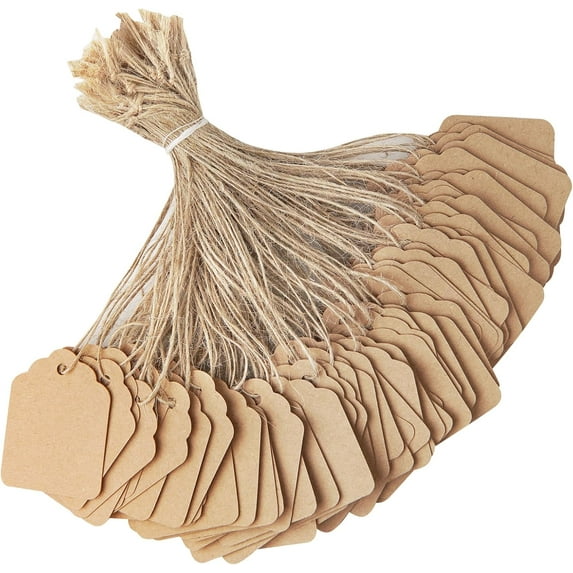 Monebena Price Tags with String Attached - 500PCS Gift Tags Kraft Paper Hang Tags for Labeling, Name Tags for Bags Clothes Jewelry Sale Tags String Tags for Pricing 1.4x1.8inch M01