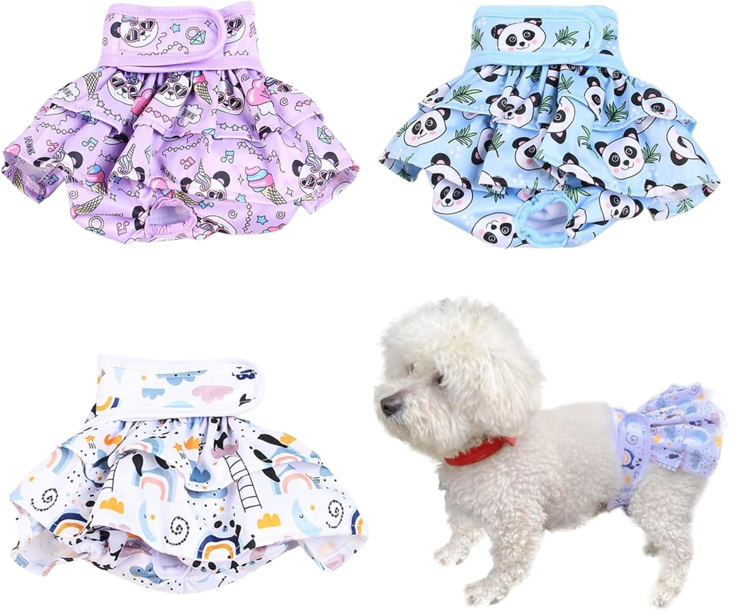 Monebena Reusable Dog Diapers Female Washable, Leak-Proof Doggie Diapers for Heat Nappies, Period, Incontinence and Puppy Training-Pack of 3 (Large)