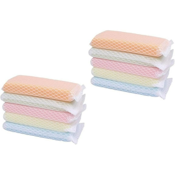 Monebena Sponge Individually Wrapped, Kitchen Dishwashing Sponge, Mesh Net Scouring Pad, Odor-Free Sponge Wipes Suitable for Travel Apartments (Multicolor Pack of 10)