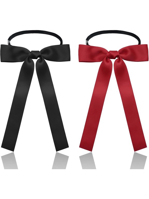 Western Bow Ties for Men Women, Black/Red Colonel Satin Ribbon String Cowboy Bow Tie for Costume Uniform