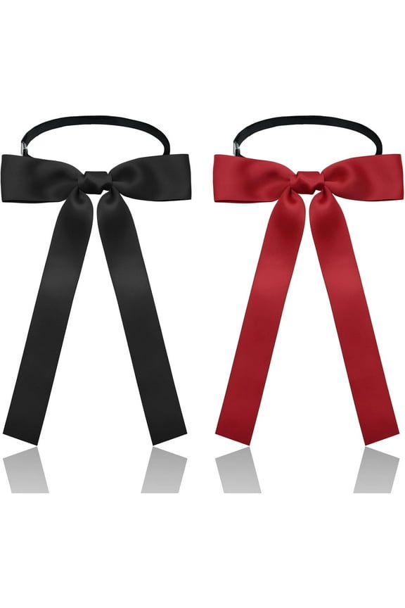 Western Bow Ties for Men Women, Black/Red Colonel Satin Ribbon String Cowboy Bow Tie for Costume Uniform