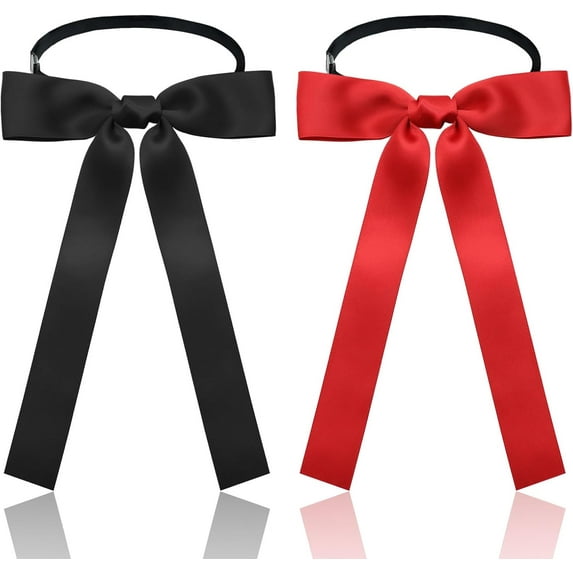 Monebena Western Bow Ties for Men Women, Black/Red Colonel Satin Ribbon String Cowboy Bow Tie for Costume Uniform