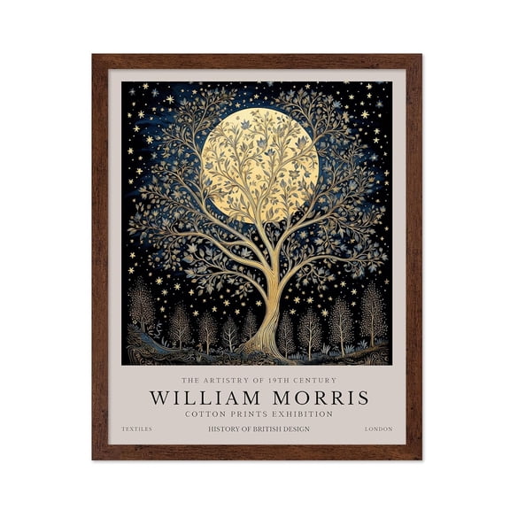 Monem Art William Morris Poster - Tree of Life Print - Full Moon Art - Botanical Art - Exhibition Art - Flower Art - Floral Art - Aesthetic Living Room or Bedroom Decor - 16x20 Brown Framed