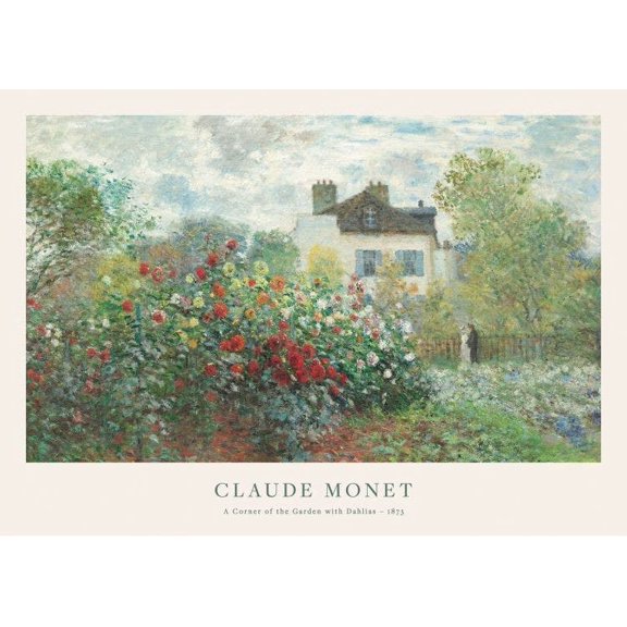 Monet - A Corner Of The Garden With Dahlias Print Wall Art, Modern Wall Decor For Living Room Bedroom, 24x36 UNFRAMED