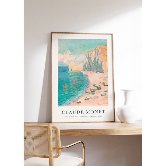 Monet Beach Falaise Amont Poster, Unframed Size 12x18