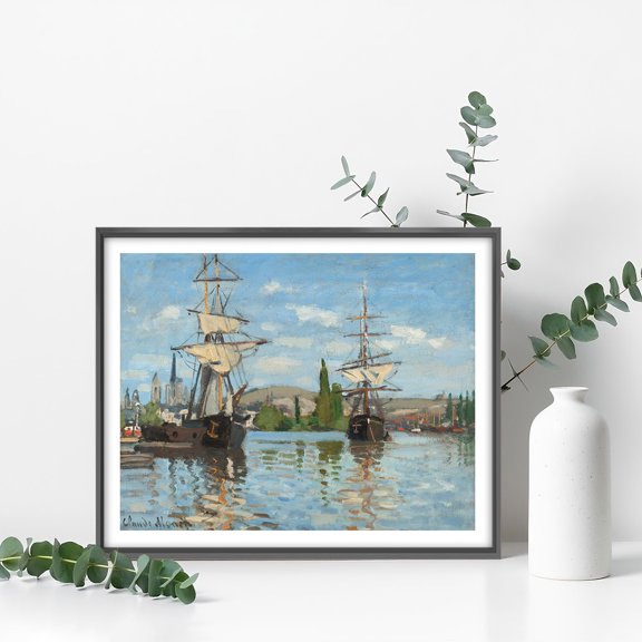 Monet Canvas Prints Wall Art, Ships Riding on the Seine at Rouen by Claude Monet Famous Paintings Reproduction, Monet Classic Art Poster Prints