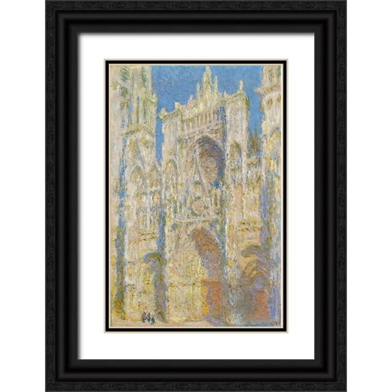 Monet, Claude 11x14 Black Ornate Wood Framed with Double Matting Museum Art Print Titled - Rouen Cathedral, West Façade, Sunlight