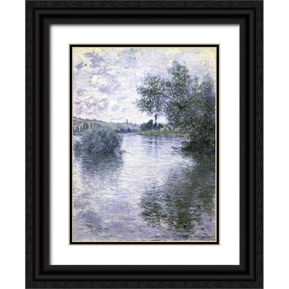 Monet, Claude 11x14 Black Ornate Wood Framed with Double Matting Museum Art Print Titled - The Seine at Vetheuil