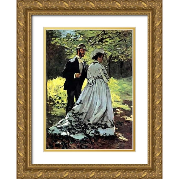 Monet, Claude 11x14 Gold Ornate Wood Framed with Double Matting Museum Art Print Titled - Bazille And Camille 1865
