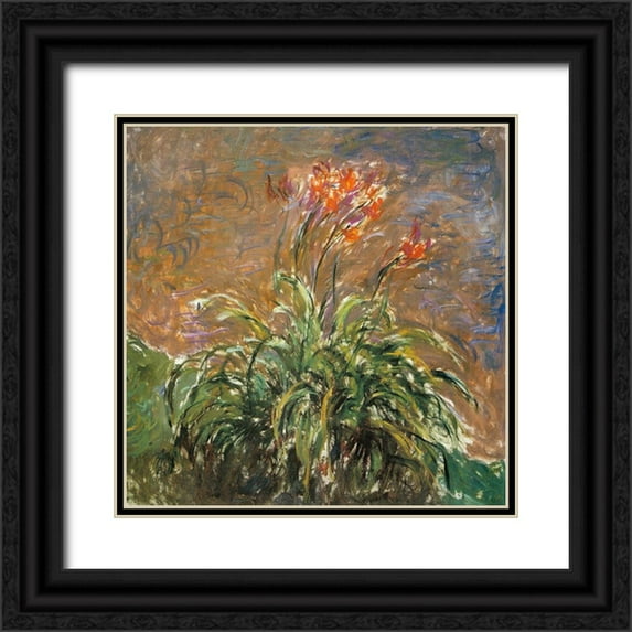 Monet, Claude 12x12 Black Ornate Wood Framed with Double Matting Museum Art Print Titled - Hemerocallis 1914
