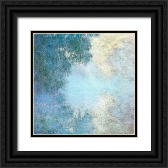 Monet, Claude 12x12 Black Ornate Wood Framed with Double Matting Museum Art Print Titled - Seine-morning 1897