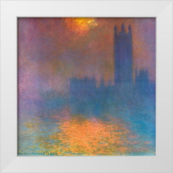 Monet, Claude 12x12 White Modern Wood Framed Museum Art Print Titled - Houses of Parliament 1904