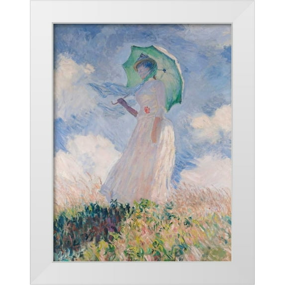Monet, Claude 12x14 White Modern Wood Framed Museum Art Print Titled - Woman with Parasol-Left