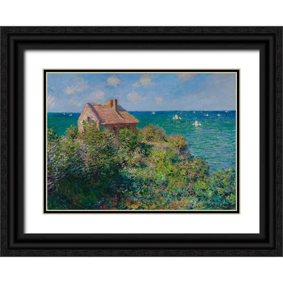 Monet, Claude 14x11 Black Ornate Wood Framed with Double Matting Museum Art Print Titled - Fishermans Cottage