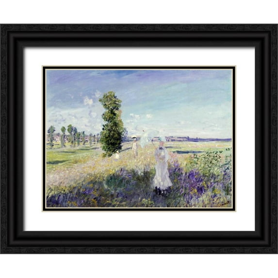 Monet, Claude 14x11 Black Ornate Wood Framed with Double Matting Museum Art Print Titled - La Promenade - Argenteuil, 1875