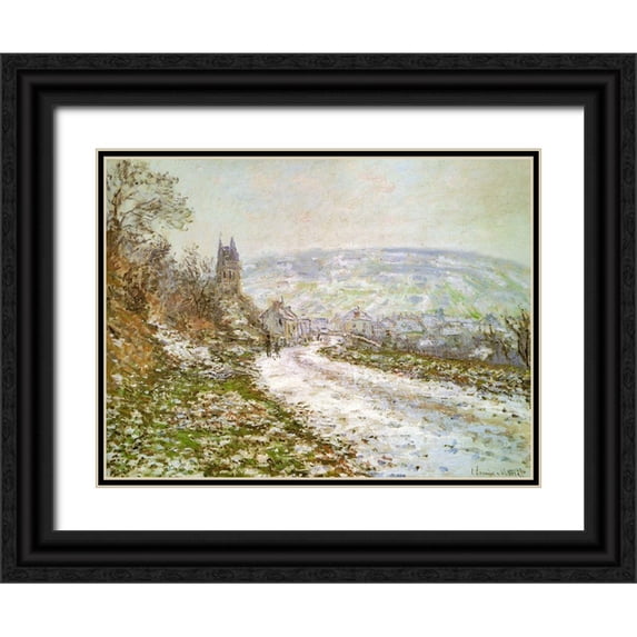 Monet, Claude 14x12 Black Ornate Wood Framed with Double Matting Museum Art Print Titled - Approach to Vetheuil in Winter 1878