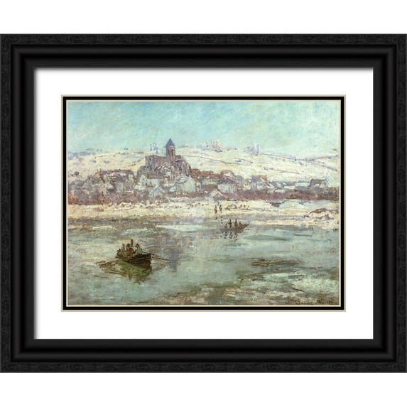 Monet, Claude 14x12 Black Ornate Wood Framed with Double Matting Museum Art Print Titled - Vetheuil in Winter 1878