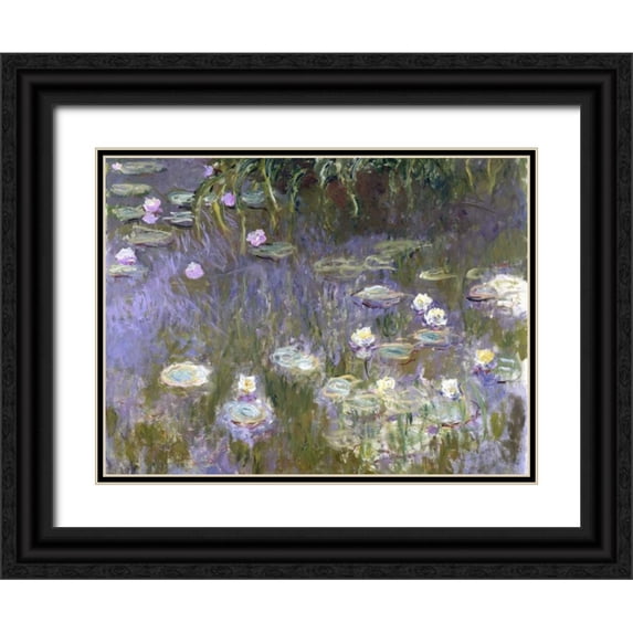 Monet, Claude 14x12 Black Ornate Wood Framed with Double Matting Museum Art Print Titled - Water Lilies