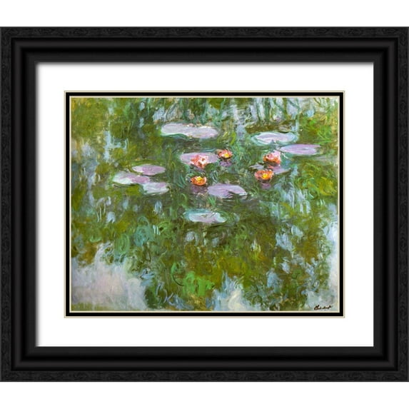 Monet, Claude 14x12 Black Ornate Wood Framed with Double Matting Museum Art Print Titled - Water-lilies 1911