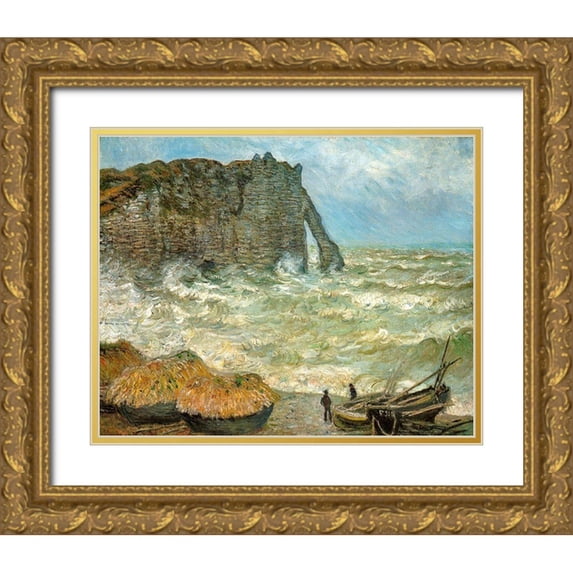 Monet, Claude 14x12 Gold Ornate Wood Framed with Double Matting Museum Art Print Titled - Etretat-rough sea 1883