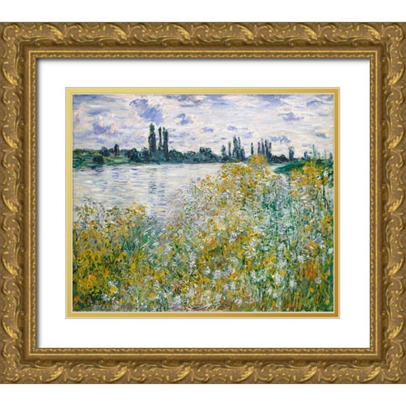 Monet, Claude 14x12 Gold Ornate Wood Framed with Double Matting Museum Art Print Titled - Lle aux Fleurs near Vetheuil
